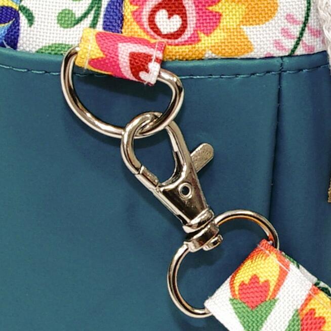 Torebka Sakiewka Turkusowa z Motywem Ludowych Kwiatów – Handmade