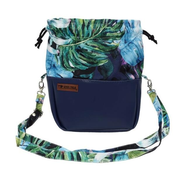Torebka Sakiewka Granatowa z Motywem Tropikalnych Liści – Handmade
