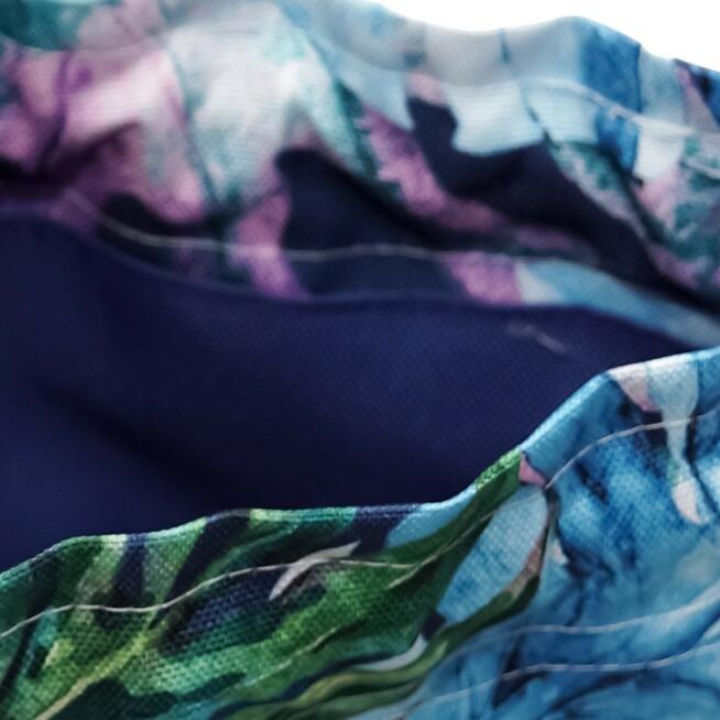 Torebka Sakiewka Granatowa z Motywem Tropikalnych Liści – Handmade