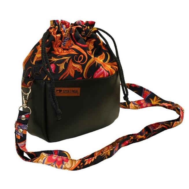 Torebka Sakiewka Czarna z Motywem Paisley – Handmade