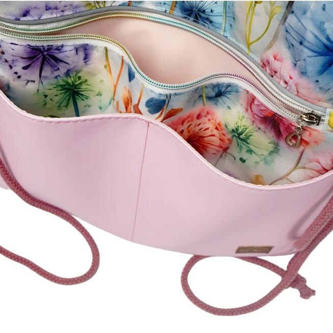 Worko-Plecak Różowy z Motywem Dmuchawców – Handmade z Ukrytą Kieszenią na Zamek