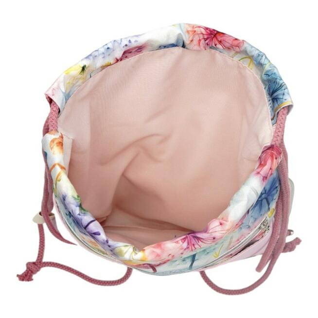 Worko-Plecak Różowy z Motywem Dmuchawców – Handmade z Ukrytą Kieszenią na Zamek