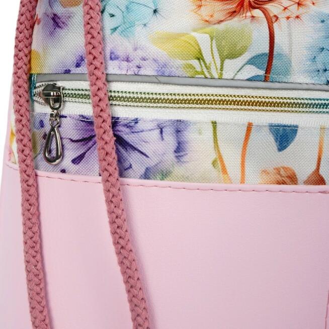Worko-Plecak Różowy z Motywem Dmuchawców – Handmade z Ukrytą Kieszenią na Zamek