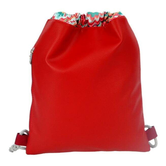 Worko-Plecak Czerwony z Motywem Fal – Handmade z Ukrytą Kieszenią na Zamek