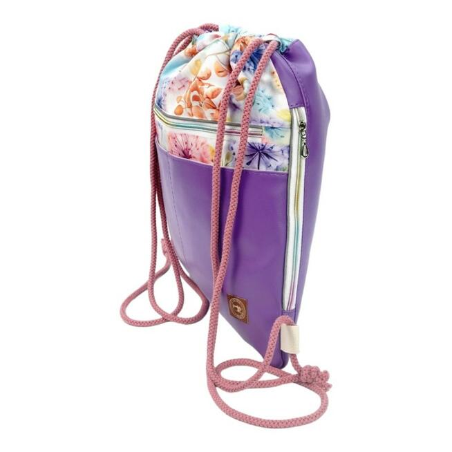 Worko-Plecak Fioletowy z Motywem Dmuchawców – Handmade z Ukrytą Kieszenią na Zamek