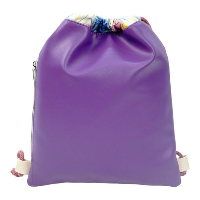 Worko-Plecak Fioletowy z Motywem Dmuchawców – Handmade z Ukrytą Kieszenią na Zamek