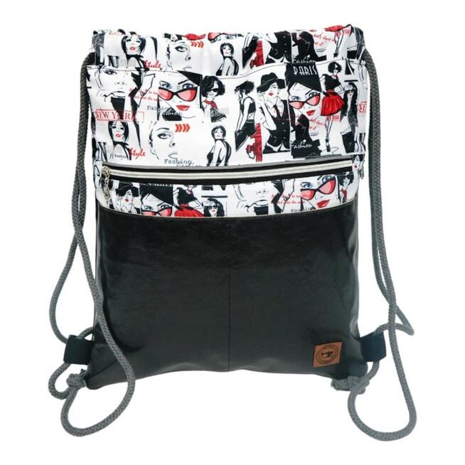 Worko-Plecak Czarny z Motywem Fashion – Handmade z Ukrytą Kieszenią na Zamek