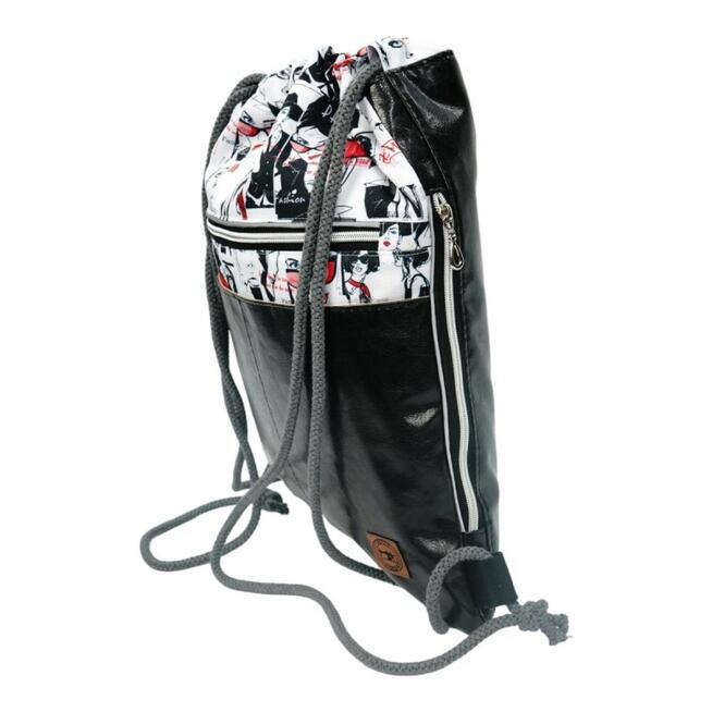 Worko-Plecak Czarny z Motywem Fashion – Handmade z Ukrytą Kieszenią na Zamek