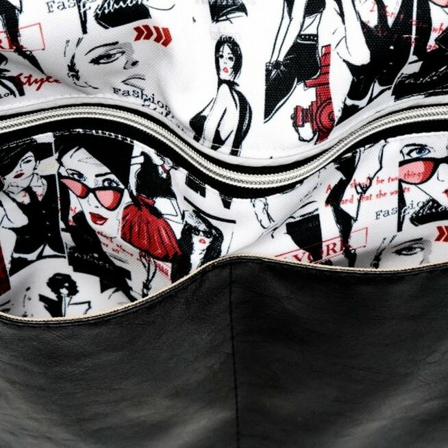 Worko-Plecak Czarny z Motywem Fashion – Handmade z Ukrytą Kieszenią na Zamek