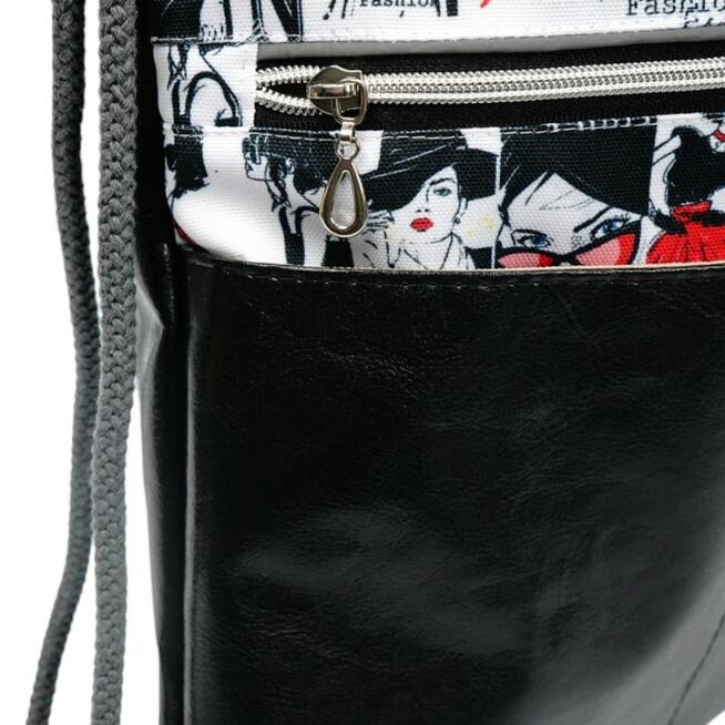 Worko-Plecak Czarny z Motywem Fashion – Handmade z Ukrytą Kieszenią na Zamek