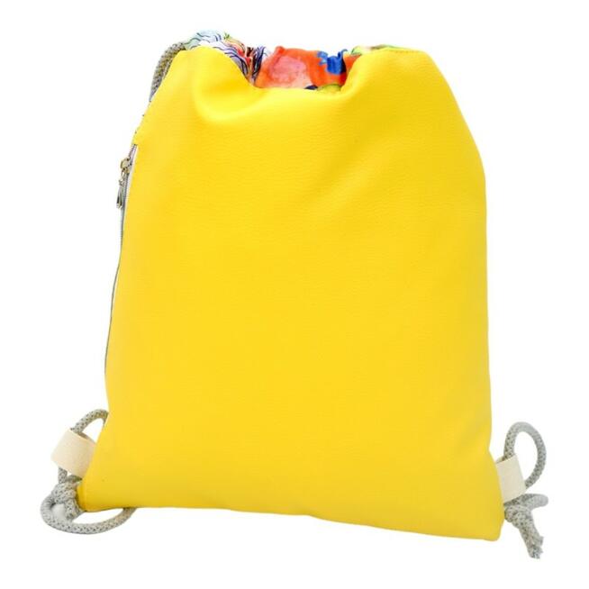 Worko-Plecak Żółty z Motywem Piórek – Handmade z Ukrytą Kieszenią na Zamek