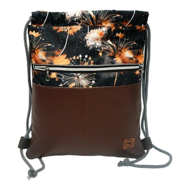 Worko-Plecak Brązowy z Motywem Dmuchawców – Handmade z Ukrytą Kieszenią na Zamek