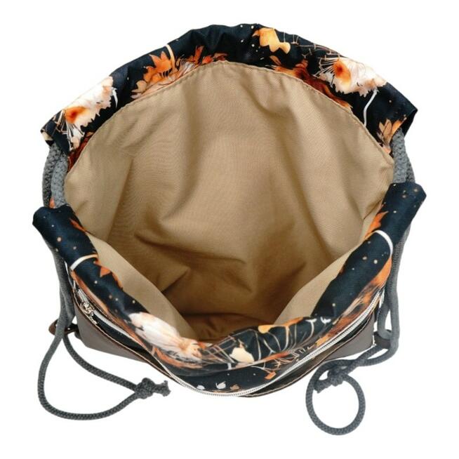 Worko-Plecak Brązowy z Motywem Dmuchawców – Handmade z Ukrytą Kieszenią na Zamek