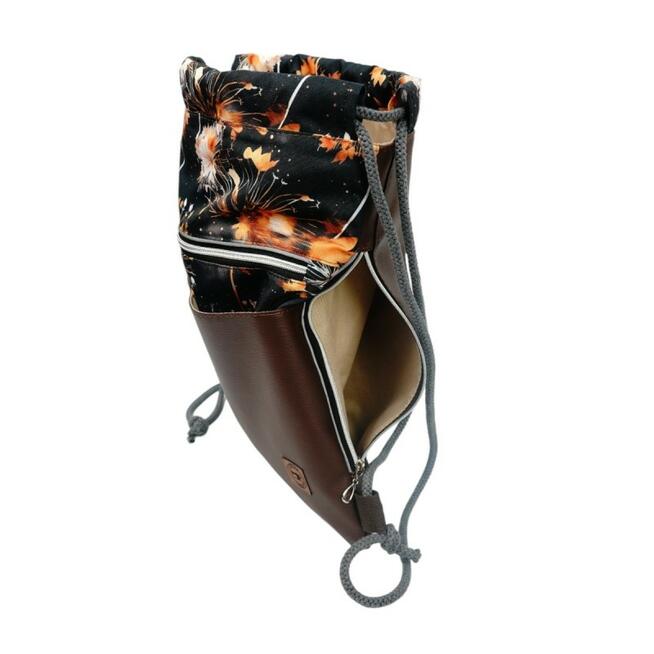 Worko-Plecak Brązowy z Motywem Dmuchawców – Handmade z Ukrytą Kieszenią na Zamek