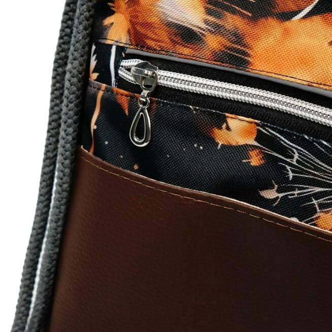 Worko-Plecak Brązowy z Motywem Dmuchawców – Handmade z Ukrytą Kieszenią na Zamek