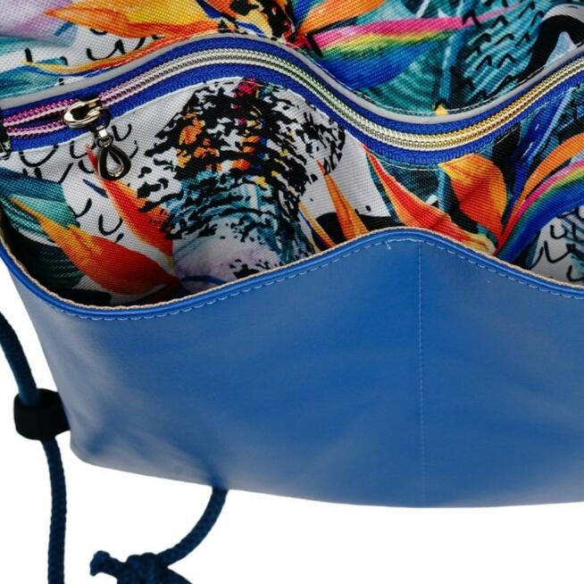 Worko-Plecak Niebieski z Motywem Dżungli – Handmade z Ukrytą Kieszenią na Zamek