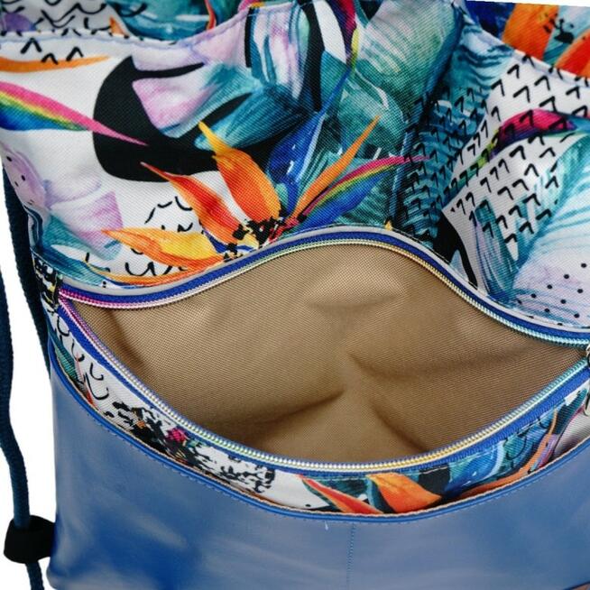 Worko-Plecak Niebieski z Motywem Dżungli – Handmade z Ukrytą Kieszenią na Zamek