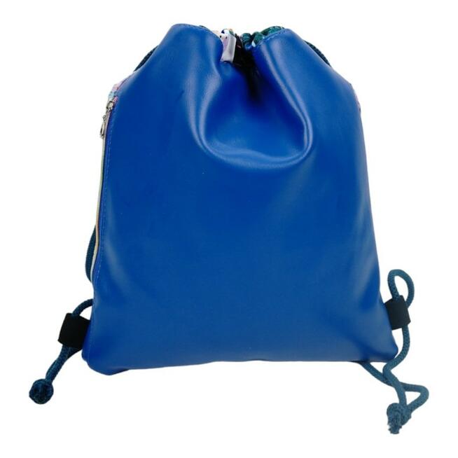 Worko-Plecak Niebieski z Motywem Dżungli – Handmade z Ukrytą Kieszenią na Zamek