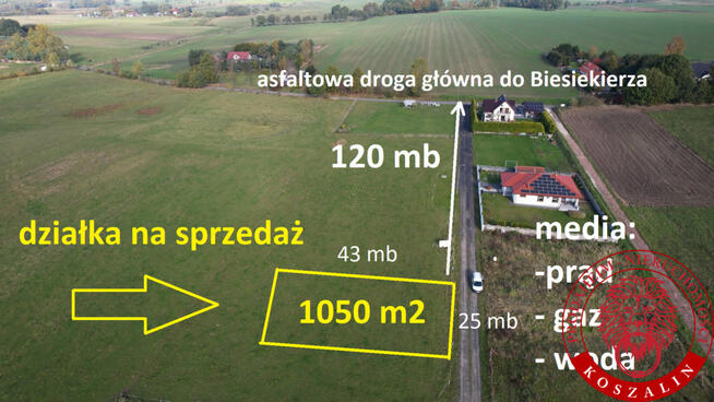 Biesiekierz działka budowl. z mediami przy działce