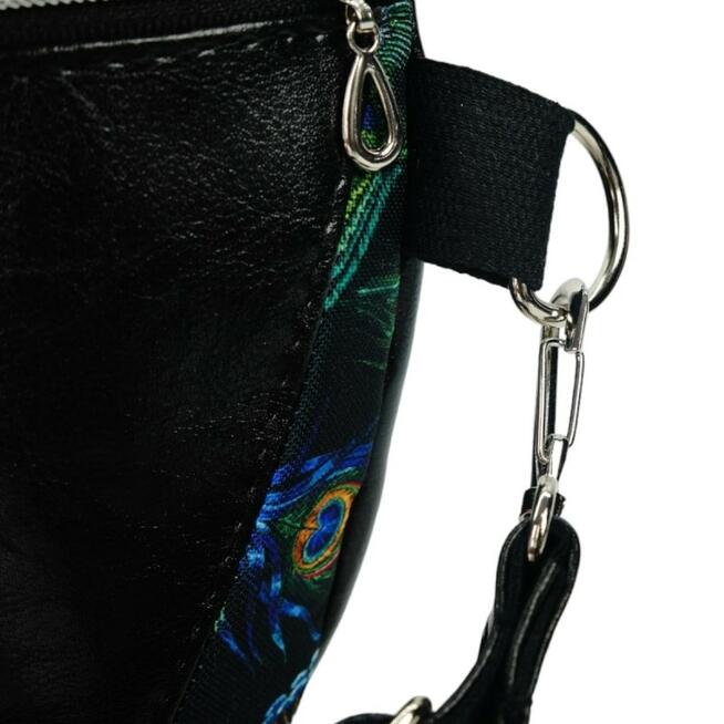 Torebka-Nerka Czarna Połysk z Motywem Pawich Piór – 3w1 Handmade