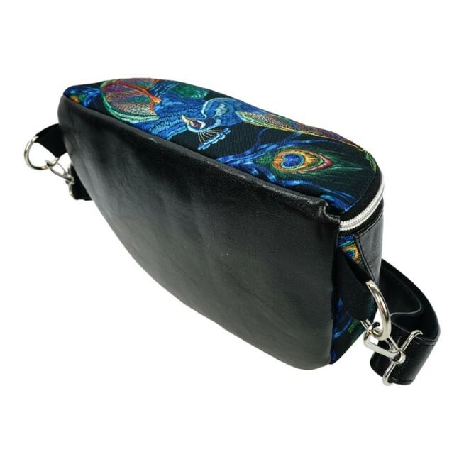 Torebka-Nerka Czarna Połysk z Motywem Pawich Piór – 3w1 Handmade