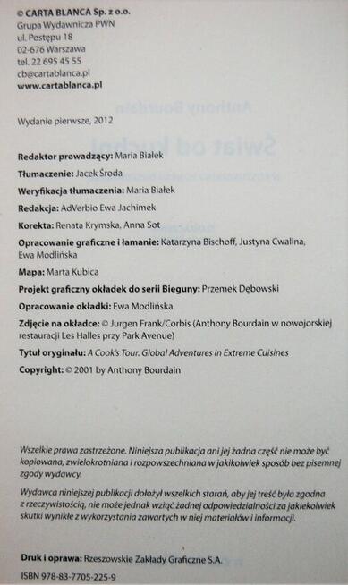 Anthony Bourdain, Świat od kuchni, Wyd. Carta Blanca 2012