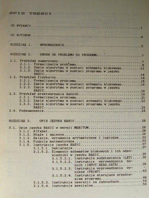 Od problemu do programu BASIC. H. Biesiada. Programowanie