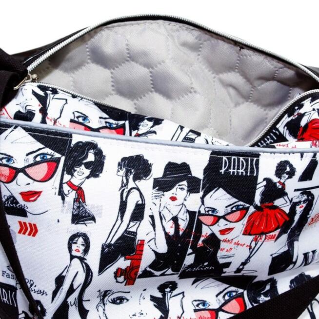 Torebka Na Ramię z Motywem Fashion i Czarną Ekoskórą – Handmade