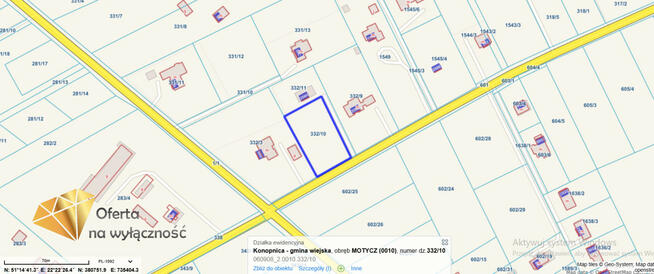 Działka budowlana Motycz gm. Konopnica,