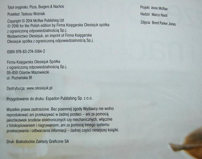 Pizze, burgery i nachos, Notatnik Kulinarny, Wyd. Olesiejuk