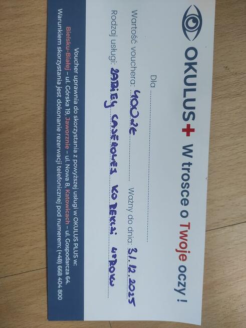 Bon podarunkowy Laserowa korekcja wzroku