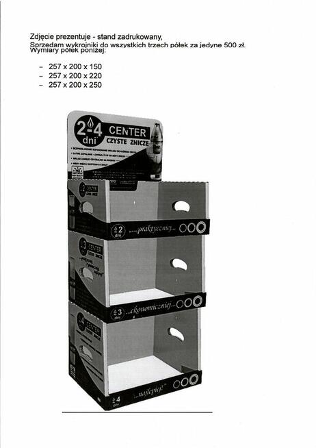 Wykrojniki na: tacki, 3 rozmiary kartonów, stand 3-poziomy.