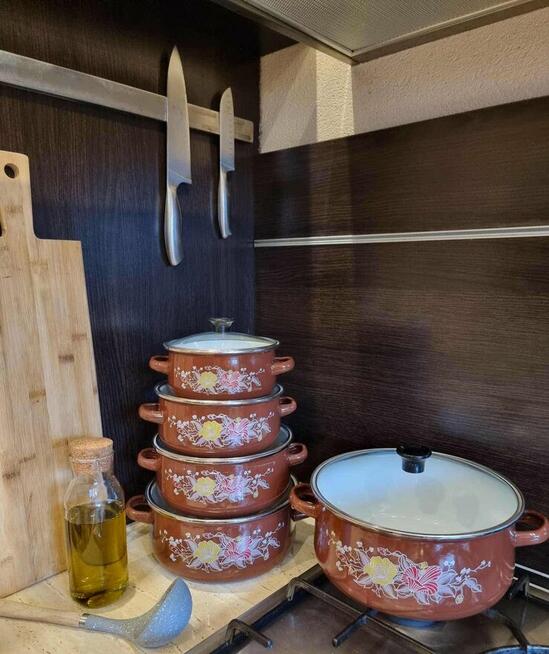 Garnki emaliowane niebieskie i brązowe 99zl