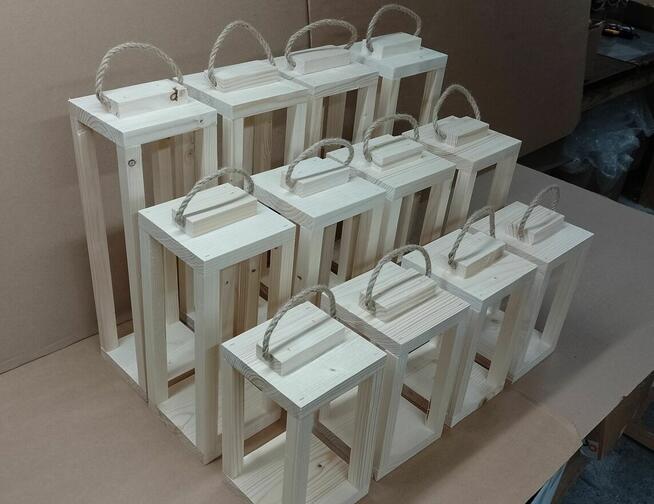 Latarnia baza drewniana lampion 3szt 46cm 36cm 26cm KOMPLET