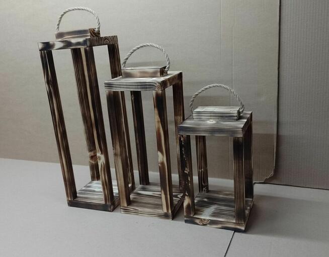 Lampion OPALANY ZESTAW 3szt 46cm 36cm 26cm z drewna lampion