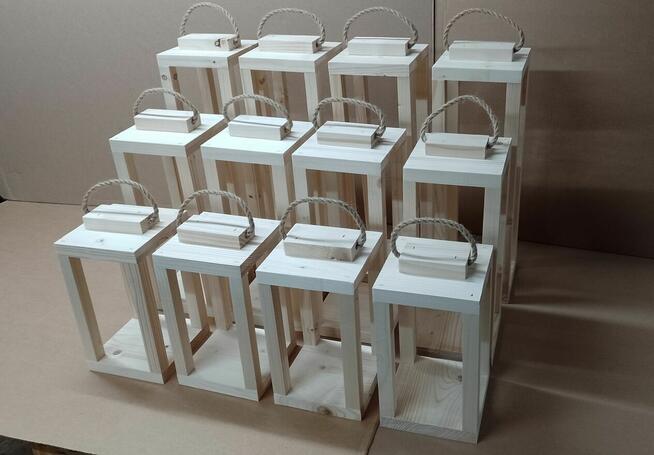 Latarnia baza drewniana lampion 3szt 46cm 36cm 26cm KOMPLET