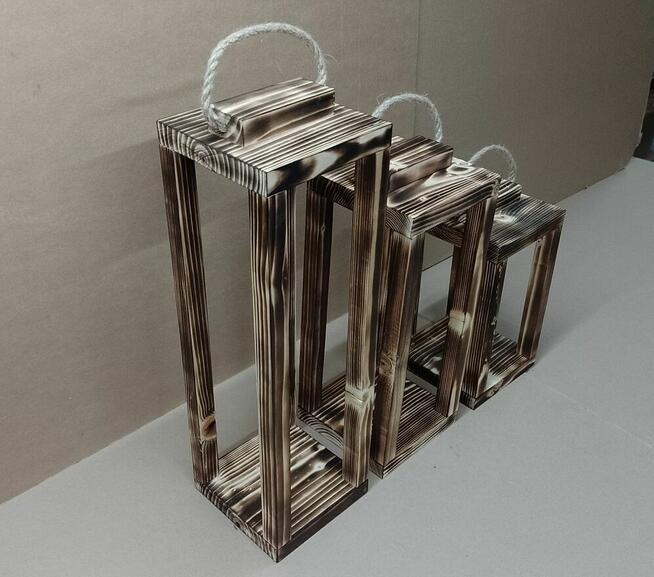 Lampiony KOMPLET z drewna latarnie drewniane baza stroik