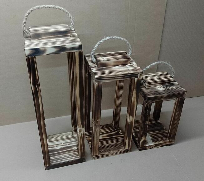 Lampion OPALANY ZESTAW 3szt 46cm 36cm 26cm z drewna lampion