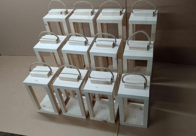 Lampiony ZESTAW 3szt 46cm 36cm 26cm z drewna lampion drewniany