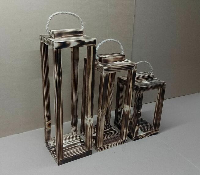 Lampiony KOMPLET z drewna latarnie drewniane baza stroik