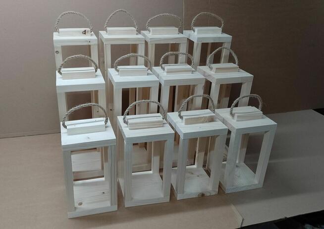 Lampiony ZESTAW 3szt 46cm 36cm 26cm z drewna lampion drewniany