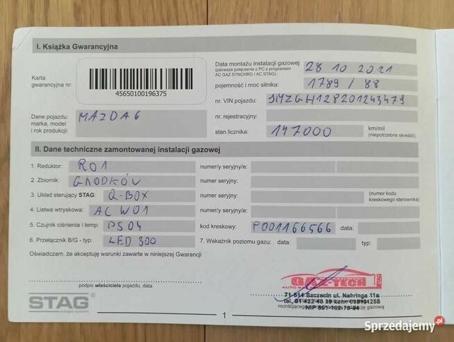 Mazda 6, zarejestrowana z LPG