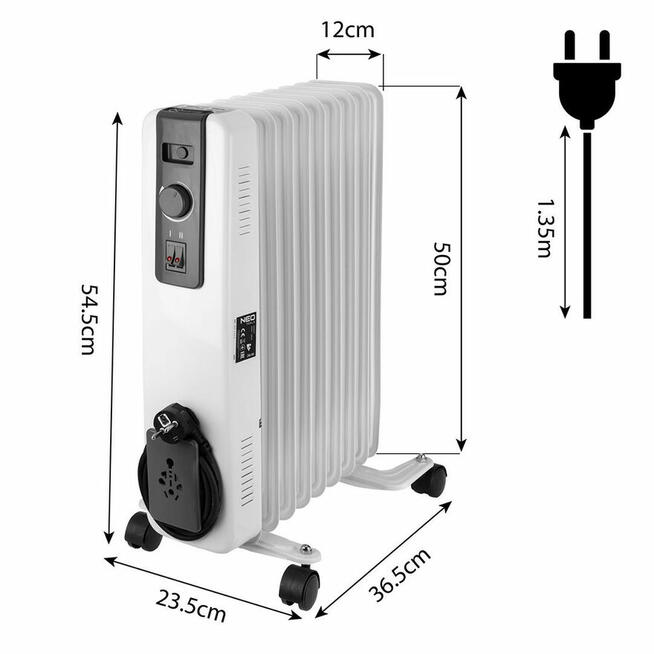 GRZEJNIK OLEJOWY TERMOSTAT 3 FUNKCJE 800/1200/2000W 9 ŻEBER