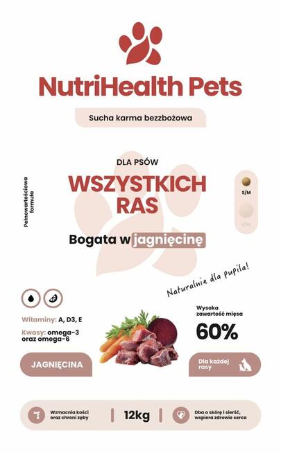 NutriHealth Pets wysokiej jakości karma dla Psów 12 kg.