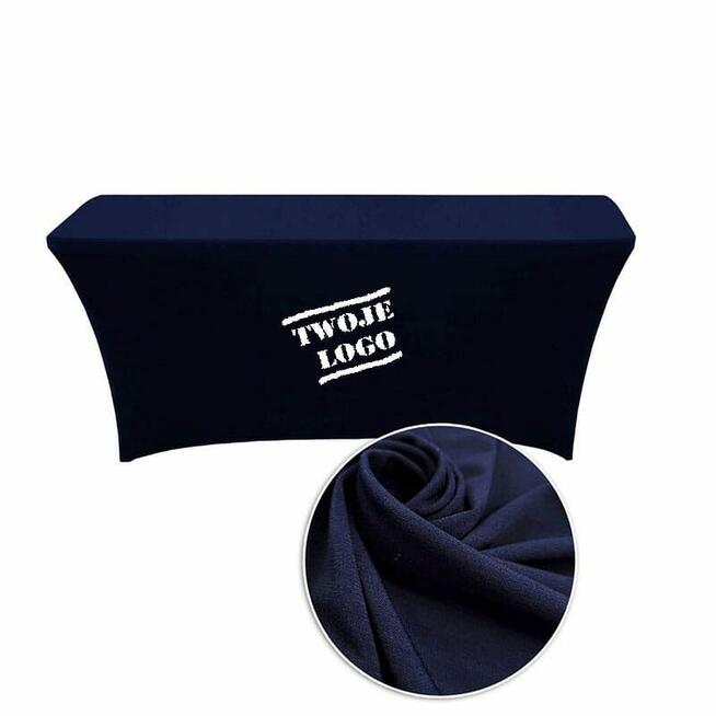 Granatowy obrus elastyczny na stół cateringowy