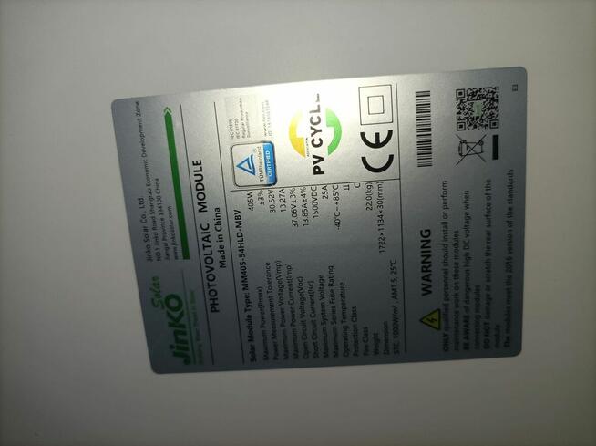 Panel fotowoltaiczny JINKO Solar 405W MM54HLD-MBV