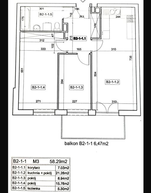 3 pokoje 58,29m² | 1 piętro, garaż komórka balkon