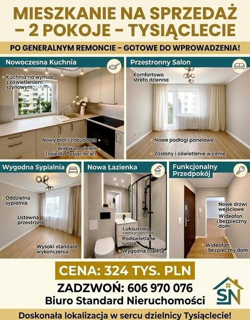 Dwupokojowe po remoncie 2 piętro w dzielnicy Tysiąclecie