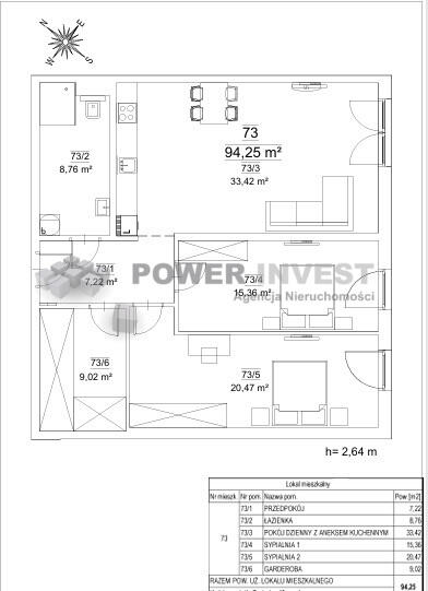 Duży metraż 94,25 m² | 3 pokoje i garderoba