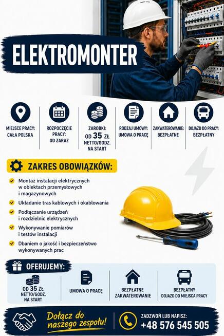 Pracownicy budowlani, elektrycy, elektromonterzy cała Polska